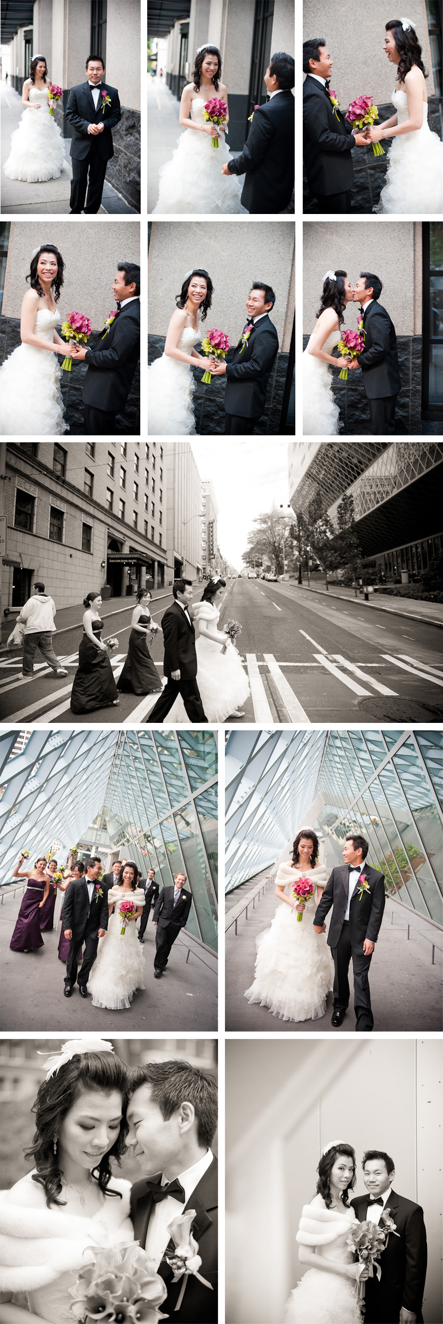 Kristen Honeycutt Photographer photographs the bridal party downtown and pike place market.