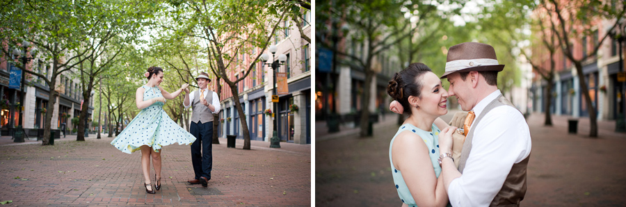 Portraits for engaged couple in downtown seattle