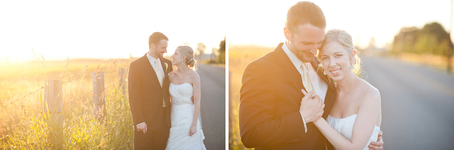 Sunset pictures of bride and groom at Hidden Meadows
