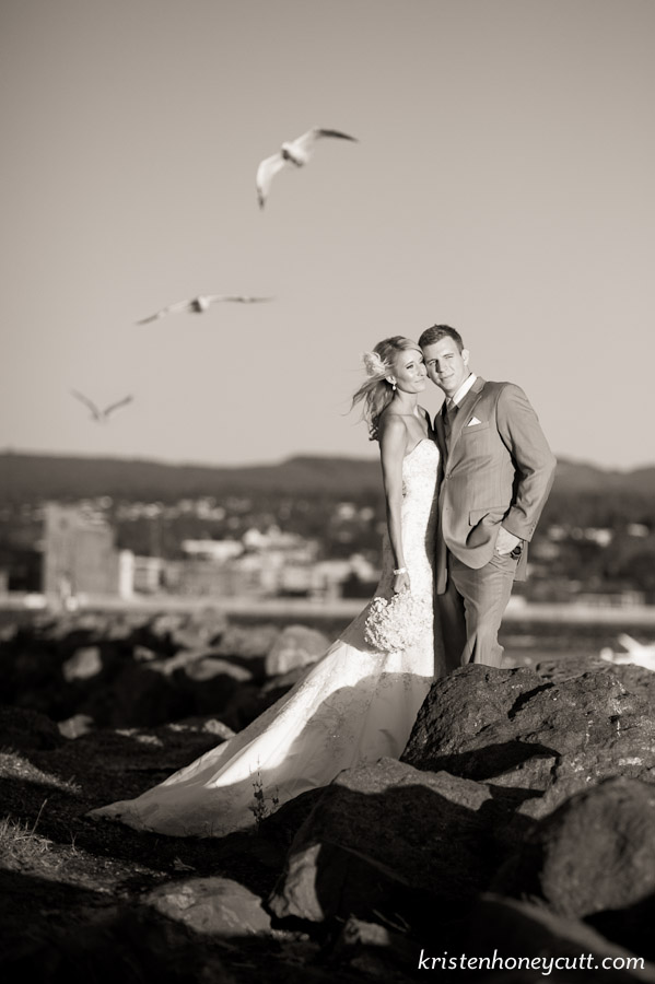 Beach bride and groom at Washington Coast