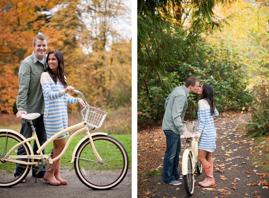 Seattle engaged couple with their bike