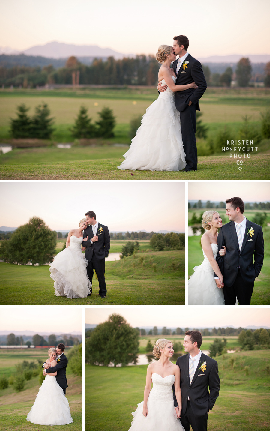 Lord Hill farms newlywed pictures at sunset at Seattle area wedding venue