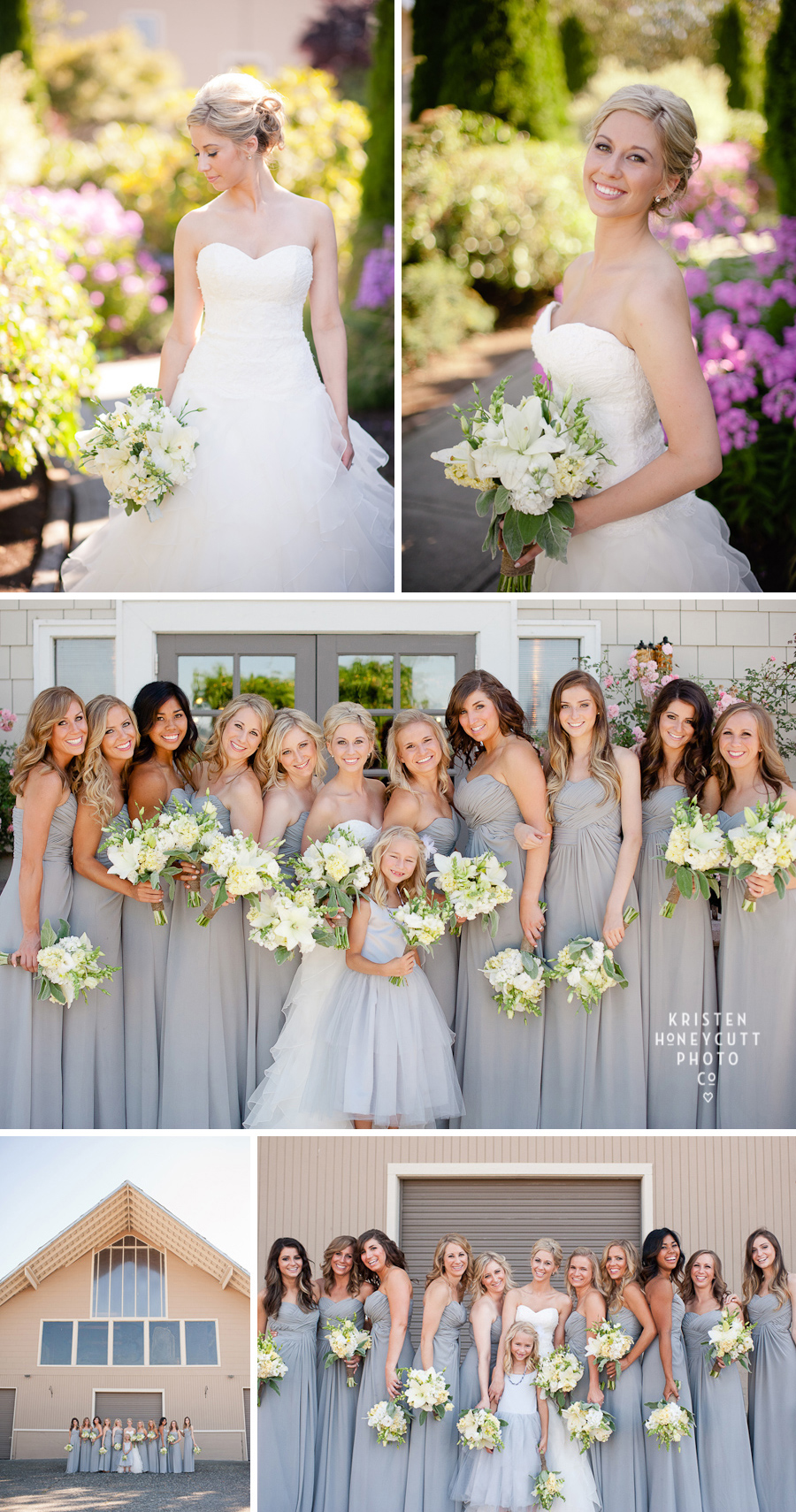 long grey bridesmaid dresses with pops of yellow
