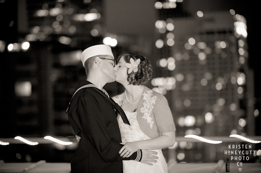 Bride and Groom wedding portrait in Seattle at Night