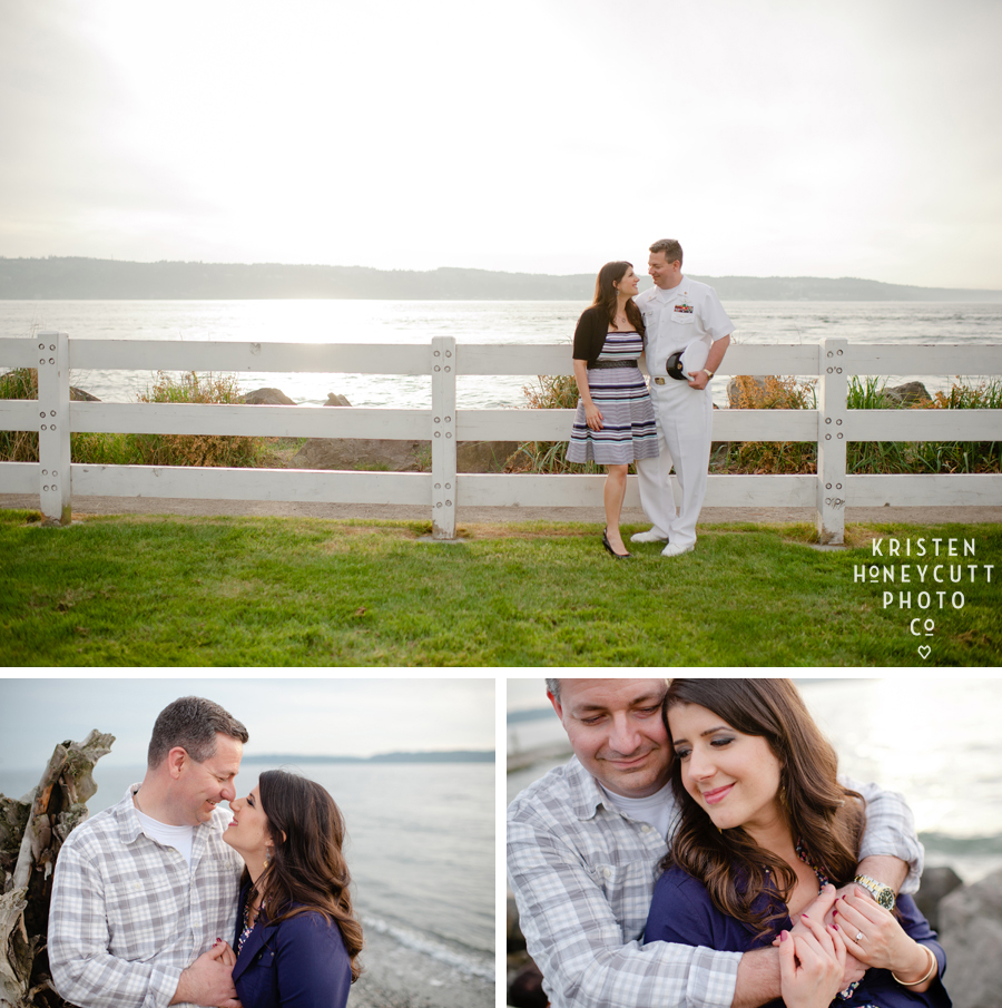 waterfront engagement portraits at sunset