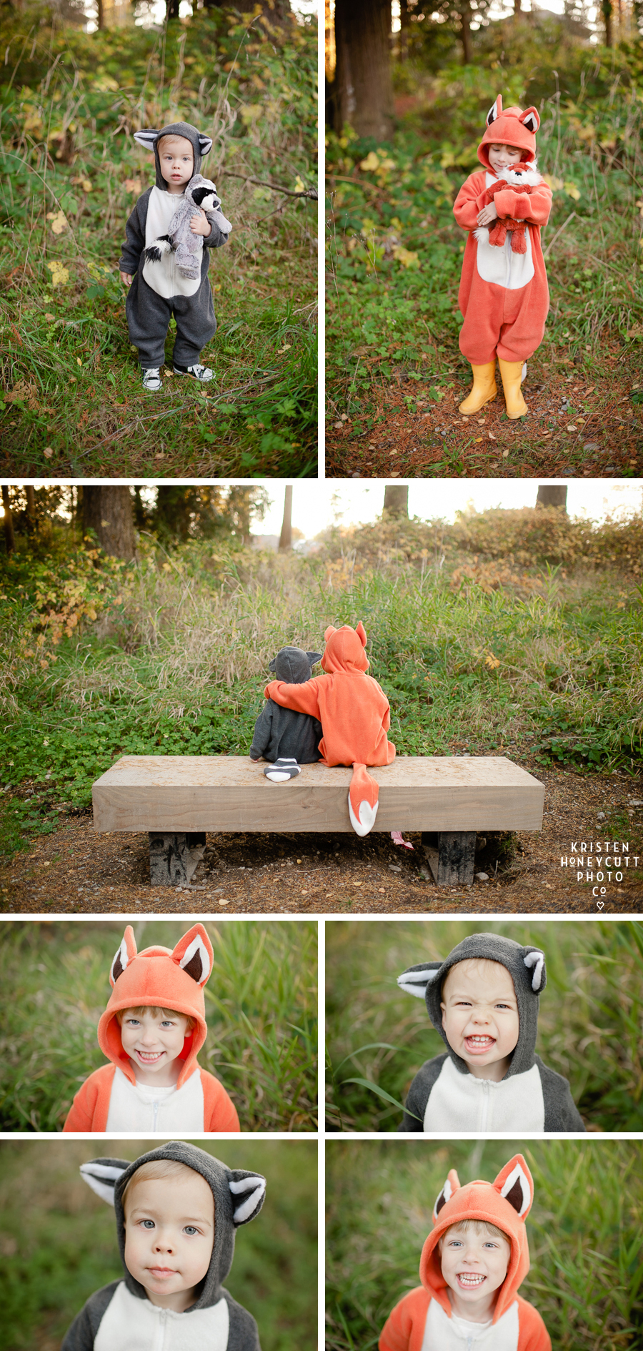 Annual halloween photo shoot- with cute fox and raccoon costume
