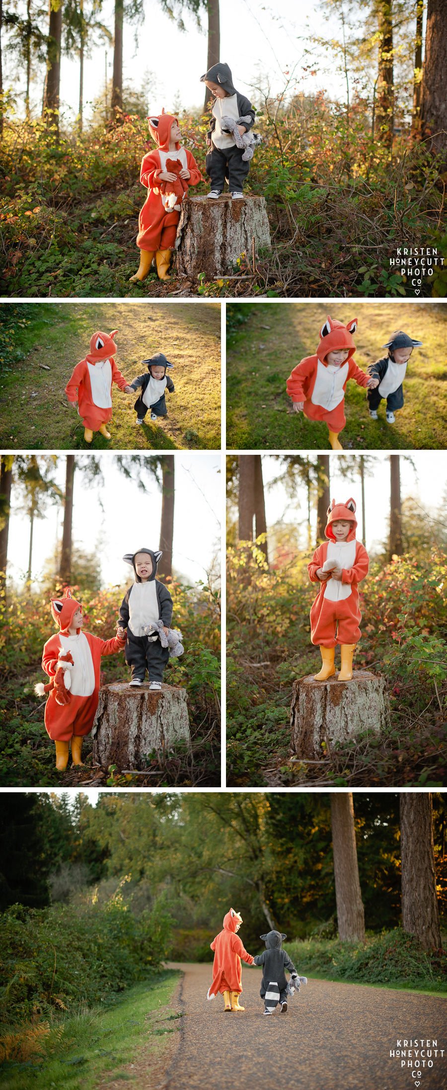 brother session with cute fox and raccoon costumes by Kristen Honeycutt Photo Co.