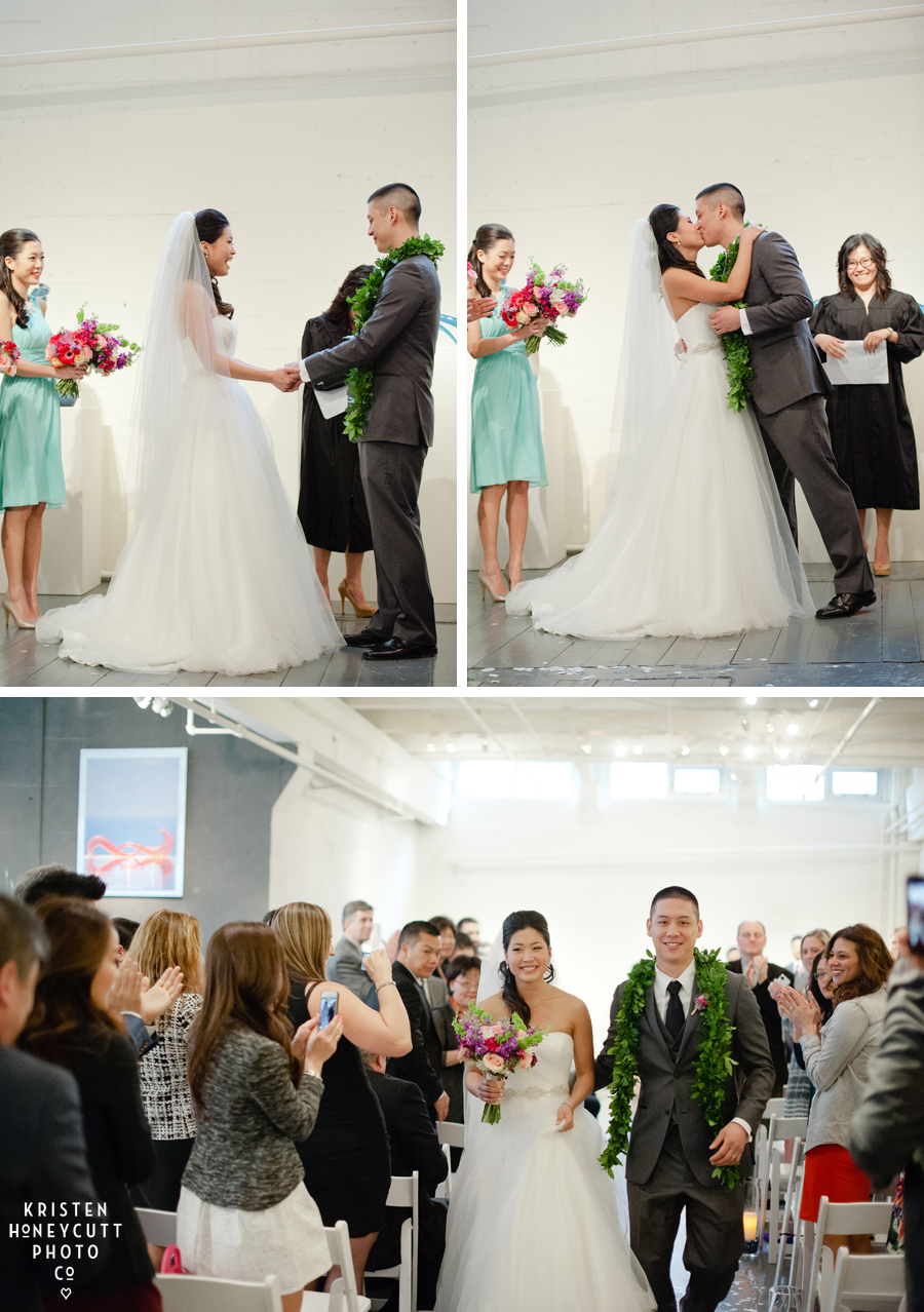 Beautiful modern wedding ceremony at Canlis Glass Museum