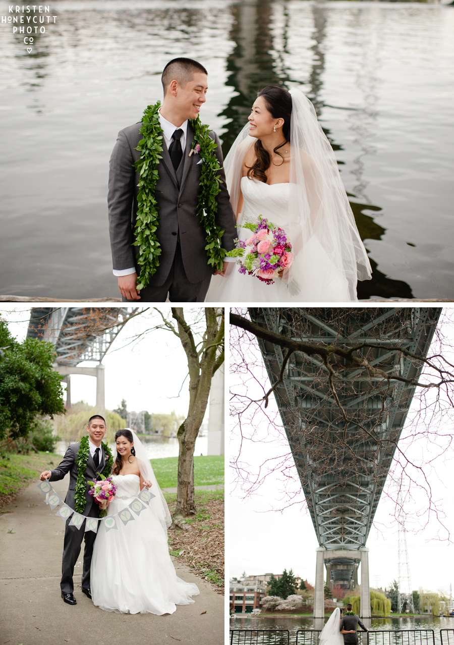 waterfront portraits of Seattle bride and groom