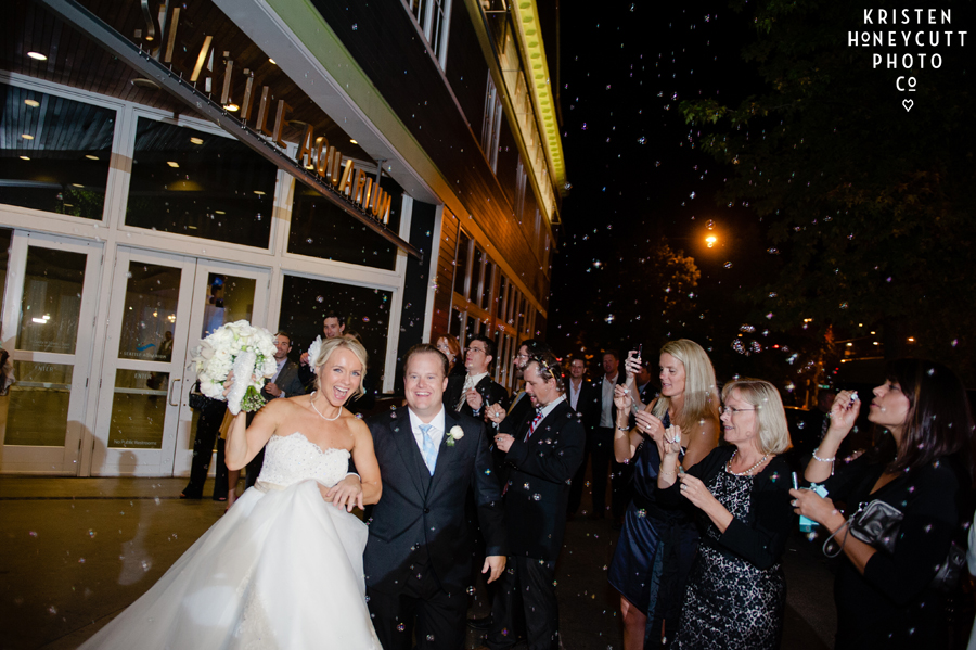 Bubble Grand Exit from Wedding at Night