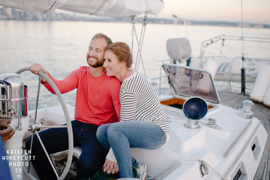 seattle engagement session on sailboat