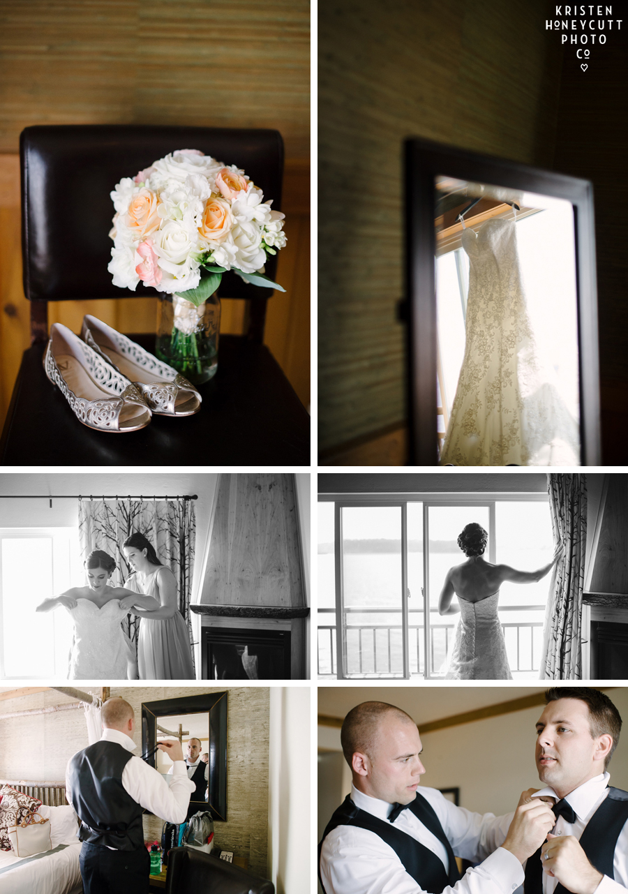 Bride and Groom getting ready at the Edgewater Hotel Seattle