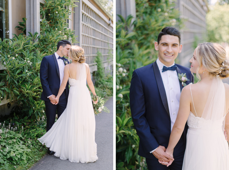 Bride and groom portraits at Seattle wedding at UW Center for Urban Horticulture